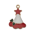 Ciondolo cappello di Babbo Natale in smalto rosso e verde con bordo dorato per gioielli - Albero di Natale (14293) / 1 pezzo (19x26mm)