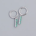 S925 sterling silver hoop earrings with vertical green rectangular zircon pendants - 925 Silver / White Gold (green Zircon)