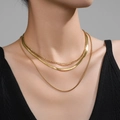 Three-layer gold PVD plated stainless steel snake and curb chain necklace set for women - Triple Layer Figaro & Snake & Box Chain