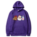Felpa con cappuccio natalizia viola scuro con stampe di biscotti e Babbo Natale - S / Blu