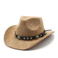 Unisex camel suède cowboyhoed met turquoise studs en een brede gebogen rand - Kameel (Suède)