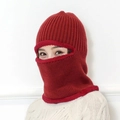 Winter knitted dark red balaclava hood with plush lining for warmth and wind protection - Red