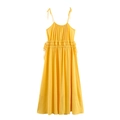 Gele maxi-jurk met knoopbandjes en hoge taille in vakantiestijl met gesmokte details - XS / Geel