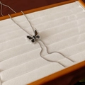 Chic dark style silver butterfly necklace with black inlay and box chain detail - Black Butterfly Necklace