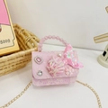 Borsa in pizzo rosa per bambina con coda di sirena, perle e catena in metallo oro - Rosa Pizzo