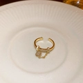 Gold-plated open ring with heart zircon pendant and shimmering pave setting - Gold Round Tag Pendant Chain Style (4#)