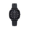 Détail du cadran noir carré avec design quadrillé et bracelet en silicone - Noir