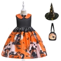 Halloween girls pumpkin witch costume set with sleeveless dress hat and drawstring bag - 100cm / WS018-Black (Bag+Hat)