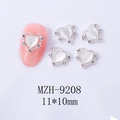 Détail de bijoux d'ongles cœur œil-de-chat avec strass argentés, taille 11x10mm - Cœur blanc avec cadre argenté (9208)