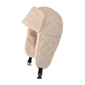 Colbacco invernale beige in pelle trapuntata con calda fodera in shearling per il freddo - Beige