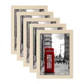 Detailed view of 5-piece natural wood picture frames set with vintage London street art - Log Color 5 Inch