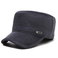 Gorra cadet de invierno de pana gris oscuro para hombre con placa de metal de moda - Ajustable / Gris