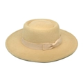 Detail of wool felt fedora hat showing beige ribbon band and flat bow decoration - M (56-58cm) / Beige
