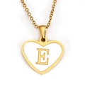 Golden heart pendant necklace with white enamel and capital letter E on O-chain - Letter E - Gold Heart White Shell