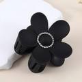 Elegante pinza para el cabello de flor negra mate con pedrería para estilo de mujer - Negro mate