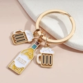 Creative beer theme keychain with mugs and BEER bottle pendants on a gold metal ring - Golden Beer Bottle & Mug