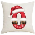Christmas letter O pillowcase featuring a red Santa hat and festive linen texture design - Letter O