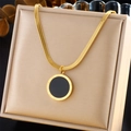 Golden stainless steel necklace with a Roman numeral round pendant in a jewelry box - Roman Numeral Black Round Pendant Style (N2728)