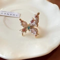 Vintage butterfly open ring with pearls and pink zircon set on a white ceramic tray - 33# Gold Butterfly Pearl Teardrop Gemstone Open Ring