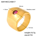 Verstellbarer Ring aus goldenem Edelstahl mit ovalem rotem Zirkonia-Stein-Inlay - US 7 / Gold
