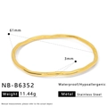 Detail view of 61mm gold wavy stainless steel bangle showing 3mm width and 11.44g weight - Gold Wave Style (NB-B6352)