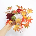 Detail of autumn candle ring with maple leaves, mini pumpkins, and red berries - Inner Diameter 10-11cm / Tri-color Maple Leaf Large Pumpkin (A2504)