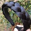 Cerchietto in capelli sintetici intrecciati neri con ampia trama strutturata - Spesso Grande 3,5 cm / Nero Naturale