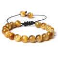Adjustable brown tiger eye stone beaded bracelet with black woven cord detail - Golden Tiger Eye