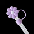 Purple flower silicone straw cover cap for Stanley tumblers and 10mm drinking straws - Purple Daisy / 10mm-Individual Package