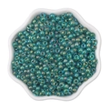 Deep green rainbow luster glass seed beads in a white flower dish for DIY jewelry - 4mm / Iridescent Dark Green (#17 Style)