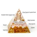 Orgone energy pyramid with rose quartz, citrine, and copper coil for home decor - No.5-White Crystal Column + Rose Quartz (Happiness)