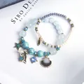 Blue crystal multi-layer beaded bracelet set with dolphin, starfish and shell charms - Green