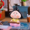 Q-style Tang Dynasty girl figurine in pink and yellow playing zither ornament - 1229-3 Guqin