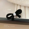 Elegant black velvet bow hair clip with white pearl detail and 5.2cm size display - Black Pearl Bowknot