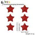 Lot de 6 décorations étoiles de Noël rouge pailleté avec attaches de suspension, 5cm - 6 Pièces/Paquet / Rouge