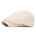 Béret classique à rayures beige pour hommes et femmes avec visière courte vintage - L(58-60cm) / Crème Uni