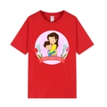 T-shirt rouge Fête des Mères avec imprimé câlin mère-enfant sur un fond blanc uni - XS / Dessin Animé Maman et Enfant / Rouge