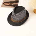 Chapeau fedora en paille pour homme avec motif à carreaux noir et blanc et ruban chic - L (58-60cm) / Noir