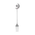 Single silver stainless steel dessert fork with decorative star and moon handle design - Silver Moon Star Fork