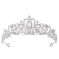 Silver bridal tiara with sparkling crystal rhinestones and pear-cut center stone - Silver Circle Style