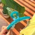 Detail of teal blue 13.5cm butterfly hair claw with strong gold metal spring mechanism - Teal