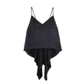 Black satin camisole top with spaghetti straps and asymmetric ruffled hemline - XS / Black