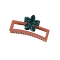 Pinza per capelli rettangolare rosa con decorazione floreale verde scuro su sfondo bianco - Rosa Cipria Lucido