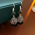 Detail of vintage silver jhumka earrings with black beads on a luxury display - Rhinestone Crystal Tassel Lantern (34#)
