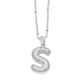 Silver tone letter S bubble pendant necklace with sparkling cubic zirconia pavé setting - Letter S / Silver