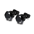 Detail of classic black cubic zirconia earrings with 4-prong setting in stainless steel - Style A-6-Claw Round / Black