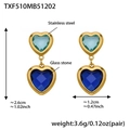 Ohrringe mit blauem Glasherz in vergoldetem Edelstahl mit Größen- und Gewichtsangaben - Mischblaue Strass-Ohrringe (TXF510) / Gold
