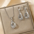 Silver hollow teardrop jewelry set with necklace and earrings on beige velvet box - Hollow Spiral Drop Style (Silver)