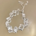 Exquisite crystal four-leaf clover adjustable bracelet with silver accents and sliding clasp - White Crystal (White)