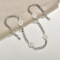 Ensemble collier et bracelet en acier inoxydable argenté avec pendentifs smiley tendance - Acier